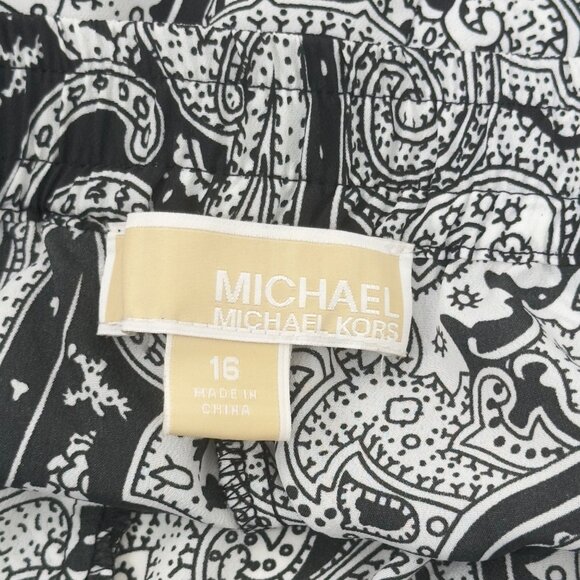 Michael Kors Womens Black Paisley Print Wide Leg Pants Size 16 Pull On Drawstrim - Picture 2 of 14